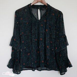 Paisley Print Ruffle Peasant Blouse